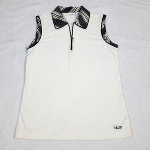 IZOD XFG White Sleeveless Plaid Collar Top Size S